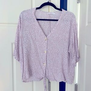 LUQ Lavender Tie Front Blouse